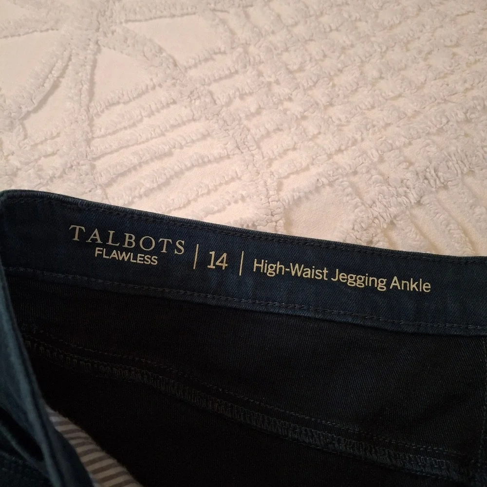 Talbots Womens 14 High-Waist Jegging Ankle Dark Teal Flawless Cotton Blend Pants